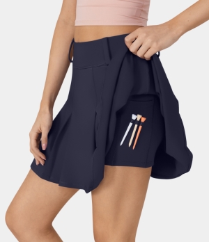 Halara High Waisted 2-in-1 Pocket A Line Pleated Golf-Golf Tee Pocket Women's Skirts Midnight Blue | 235670-ZIK