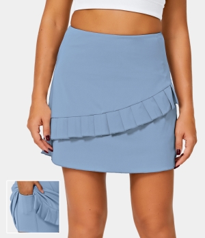 Halara High Waisted 2-in-1 Side Pocket Falbala Women's Skirts Carolina Blue | 068294-QMY
