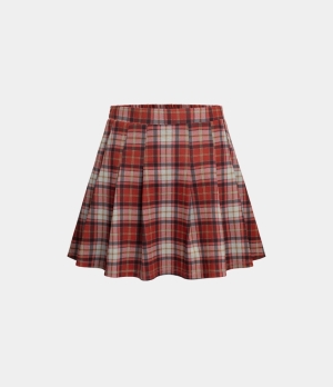 Halara High Waisted 2-in-1 Side Pocket Plaid Pleated Mini Casual Women's Skirts Brick Red Plaid | 384672-YLV