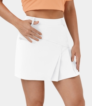 Halara High Waisted 2-in-1 Side Pocket Pleated Golf Women's Skirts White | 568123-JTE