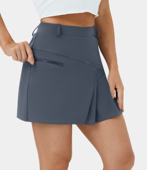 Halara High Waisted 2-in-1 Side Pocket Pleated Golf Women's Skirts Dark Slate | 932810-IFG