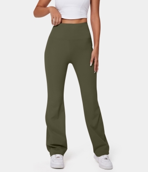 Halara High Waisted Back Pocket Plain Slight Flare Women's Leggings Ivy Green | 130482-DHX