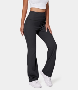 Halara High Waisted Back Pocket Plain Slight Flare Women's Leggings Black | 280347-CGF
