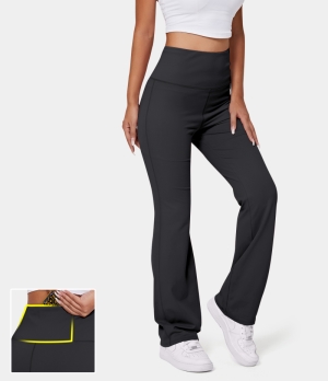 Halara High Waisted Back Pocket Plain Slight Flare Women's Leggings Black | 760835-RPK
