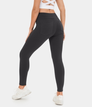 Halara High Waisted Back Side Pocket Fleece Casual Women's Leggings Phantom | 852690-RWH