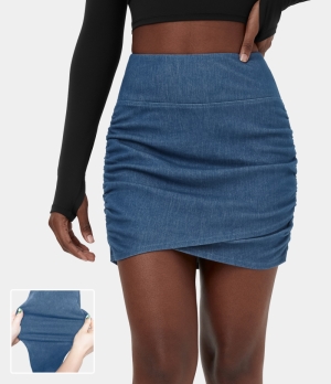 Halara High Waisted Bodycon Stretchy Knit Denim Mini Ruched Casual Women's Skirts Paeonia Ocean Blue | 602359-ODU