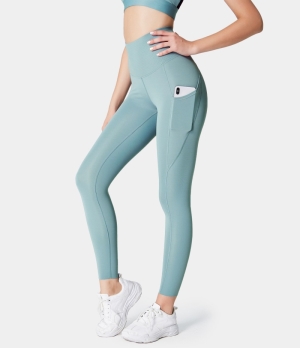 Halara High Waisted Butt Lifting Deep Side Pocket 7/8 Women's Leggings Ice Blue | 295017-DUG