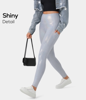 Halara High Waisted Butt Lifting Deep Side Pocket Laser Women's Leggings Silver | 546318-KBZ