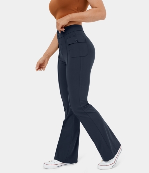 Halara High Waisted Button Side Flap Pocket Flare Casual Cargo Women's Pants Oceana | 016843-RBG