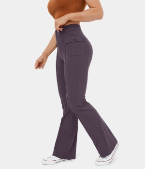 Halara High Waisted Button Side Flap Pocket Flare Casual Cargo Women's Pants Plum Perfect | 213645-MQT