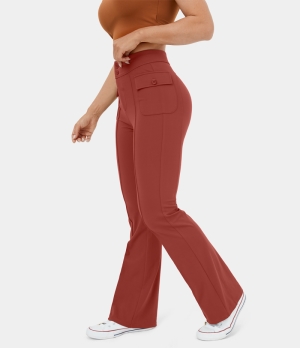 Halara High Waisted Button Side Flap Pocket Flare Casual Cargo Women's Pants Rooibos Tea | 708912-ZUK
