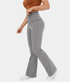 Halara High Waisted Button Side Flap Pocket Flare Casual Cargo Women's Pants Wet Weather | 925874-MCK
