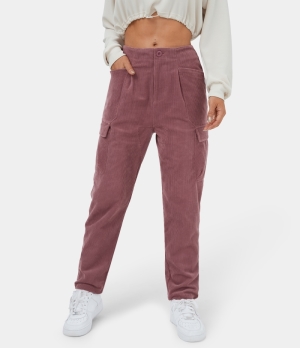 Halara High Waisted Button Zipper Multiple Pockets Corduroy Casual Women's Pants Rose Brown | 175496-SBZ