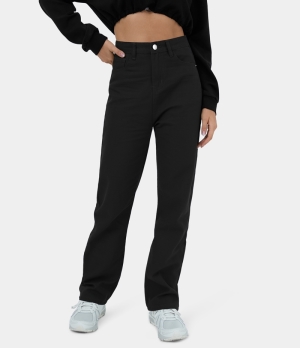 Halara High Waisted Button Zipper Multiple Pockets Casual Women's Pants Black | 293485-PWY