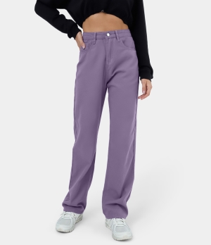 Halara High Waisted Button Zipper Multiple Pockets Casual Women's Pants Purple Haze | 812704-VSZ