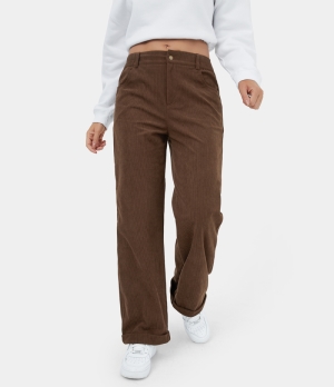 Halara High Waisted Button Zipper Pocket Corduroy Wide Leg Casual Women's Pants Potting Soil | 726903-NHK