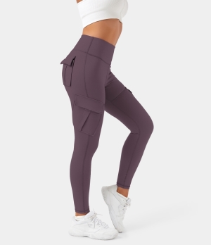 Halara High Waisted Cargo Pocket Skinny Yoga 7/8 Women's Leggings Dark Plum | 036874-MOW
