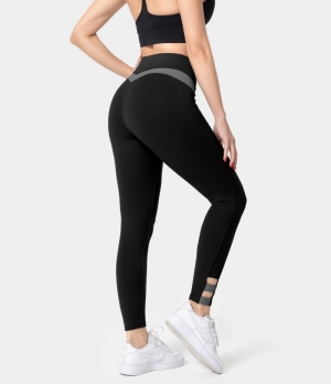 Halara High Waisted Color Block Cut Out Women's Leggings Black | 103824-MSJ