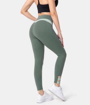 Halara High Waisted Color Block Cut Out Women's Leggings Too Hot to Handle - Jade | 203485-LUJ