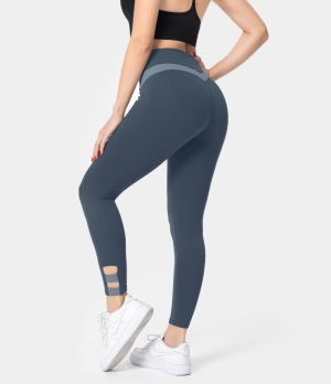 Halara High Waisted Color Block Cut Out Women's Leggings Blue Grey | 863427-AFM