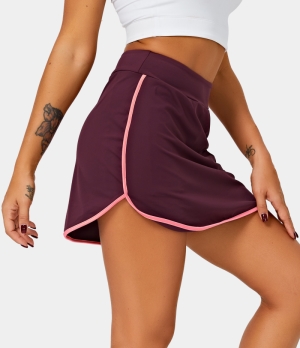 Halara High Waisted Contrast Trim 2-in-1 Side Pocket Women's Skirts Red Violet | 970326-OAJ