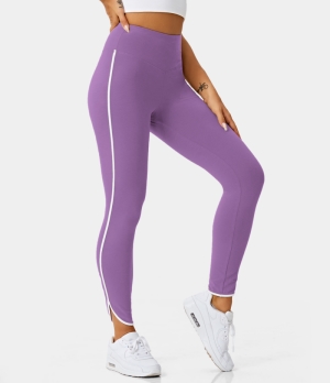 Halara High Waisted Contrast Trim Plain Full Length Women's Leggings Hyacinth | 042158-JWO