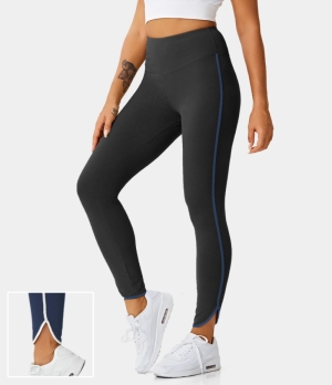 Halara High Waisted Contrast Trim Plain Full Length Women's Leggings Black | 137986-WMA