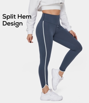 Halara High Waisted Contrast Trim Plain Full Length Women's Leggings Twilight Blue | 243681-PYR