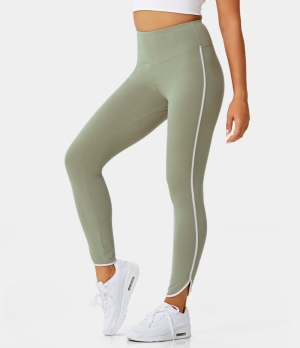 Halara High Waisted Contrast Trim Plain Full Length Women's Leggings Deep Lichen Green | 539481-CLX