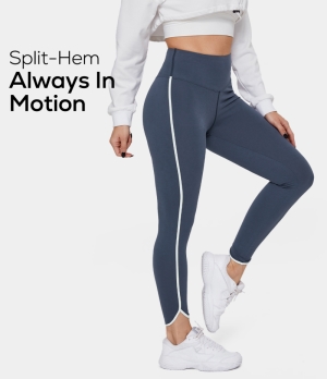 Halara High Waisted Contrast Trim Plain Full Length Women's Leggings Twilight Blue | 861537-MXK