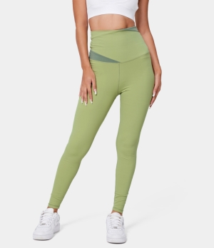 Halara High Waisted Contrast Yoga Full Length Women's Leggings Deep Lichen Green | 396027-NDJ