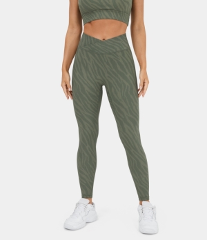 Halara High Waisted Crossover Animal Print Yoga 7/8 Women's Leggings Green Zebra Stripe | 396754-DSV