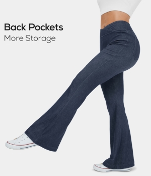 Halara High Waisted Crossover Back Pocket Stretchy Knit Denim Casual Flare Women's Pants Spellbound | 486195-BOI
