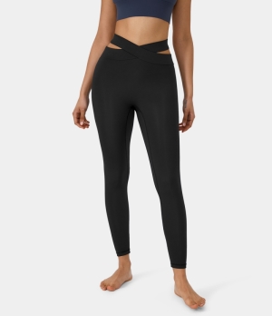 Halara High Waisted Crossover Cut Out 7/8 Yoga Women's Leggings Black | 379518-ENK