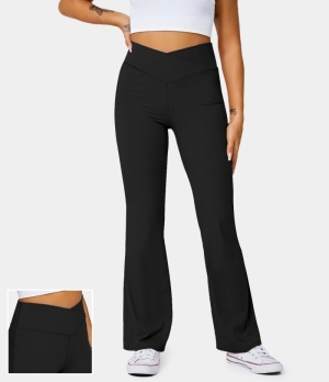 Halara High Waisted Crossover Flare Yoga Women's Leggings Black | 872603-DUM