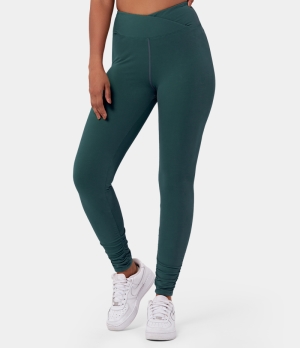 Halara High Waisted Crossover Ruched Plain Full Length Women's Leggings Seagrass | 158704-KHM