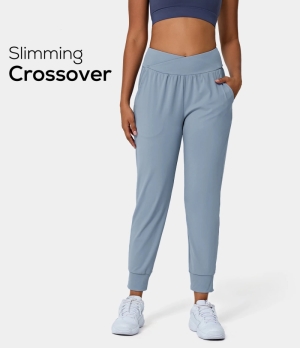 Halara High Waisted Crossover Side Pocket Ruched Slimming Women's Jogger Light Baby Blue | 092613-ZSV