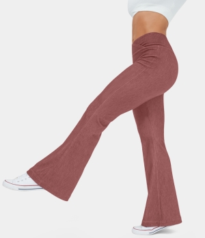 Halara High Waisted Crossover Stretchy Knit Denim Casual Flare Women's Pants Marsala | 369124-MHI