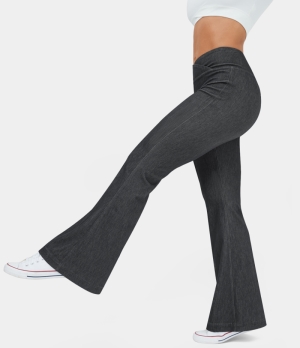Halara High Waisted Crossover Stretchy Knit Denim Casual Flare Women's Pants Black | 743859-IQV