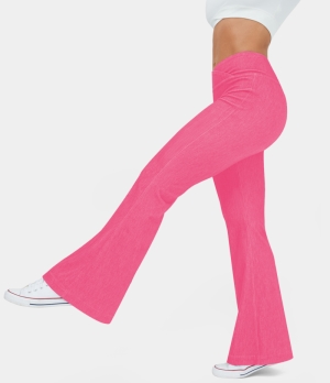 Halara High Waisted Crossover Stretchy Knit Denim Casual Flare Women's Pants Camellia Rose | 925308-GET