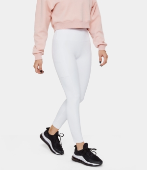 Halara High Waisted Double Pockets Plain 7/8 Women's Leggings White | 091624-KSO