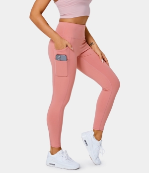 Halara High Waisted Double Pockets Plain 7/8 Women's Leggings Candy Pink | 752086-XJQ