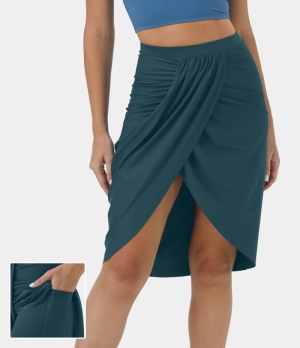 Halara High Waisted Draped Asymmetric 2-in-1 Pocket Casual Women's Skirts Balsam | 983625-IBS