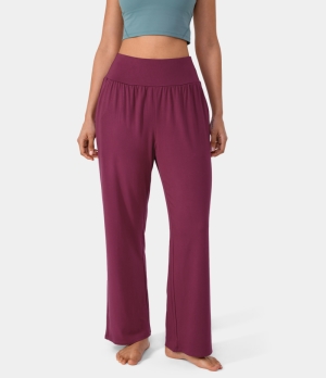Halara High Waisted Draped Side Pocket Casual Wide Leg Women's Pants Wine Red | 835729-ANC