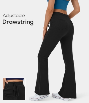 Halara High Waisted Drawstring Back Side Pocket Casual Flare Women's Pants Black | 120936-NJY