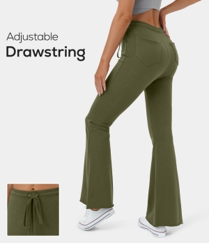 Halara High Waisted Drawstring Back Side Pocket Casual Flare Women's Pants Army Green | 365827-WPU