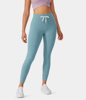 Halara High Waisted Drawstring Back Waistband Pocket Run Women's Leggings Carolina Blue | 386940-UAH