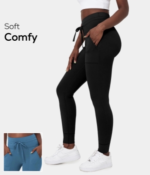 Halara High Waisted Drawstring Cotton 7/8 Women's Jogger Black | 235806-SJT