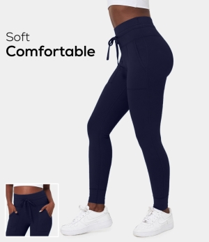 Halara High Waisted Drawstring Cotton 7/8 Women's Jogger Deep Navy | 328654-DZO