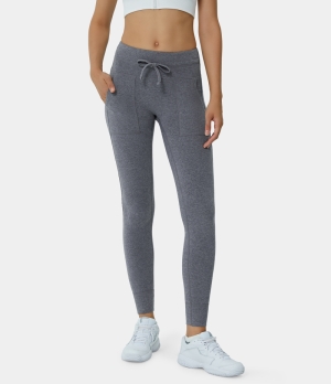 Halara High Waisted Drawstring Cotton 7/8 Women's Jogger Ebony | 824710-UKI